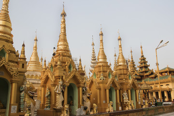 Shrines and stupas line the terrace of the Shwedagon Pagoda.Yangon, Myanmar