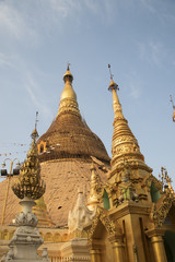 Fototapeta premium The Great Stupa of the Shwedagon Pagoda is covered in gold leaf which must be restore or replaced every five years or so.Yangon,Myanmar
