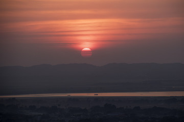 Areyarwady River at sunset viewed from Mandalay Hill.Mandalay,Myanmar