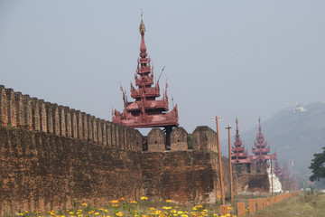 Walls are almost all that remains of the origional Mandalay Palace destroyed in World War Two.Mandalay,Myanmar