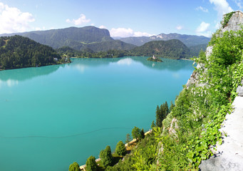 Fototapeta na wymiar Panoramic view of Bled Lake, Slovenia