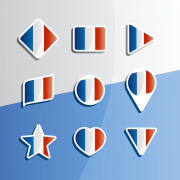 France flag ribbon icons set