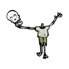 cartoon skeleton holding skull