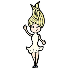 cartoon woman with hair blowing