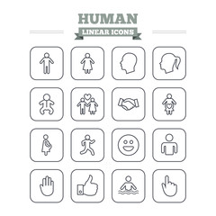 Human linear icons set. Thin outline signs. Vector