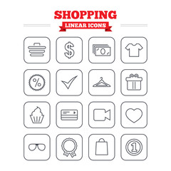 Shopping linear icons set. Thin outline signs. Vector