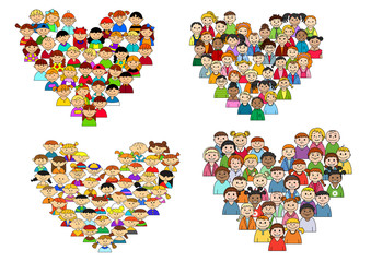 Heart shapes with cartoon kids