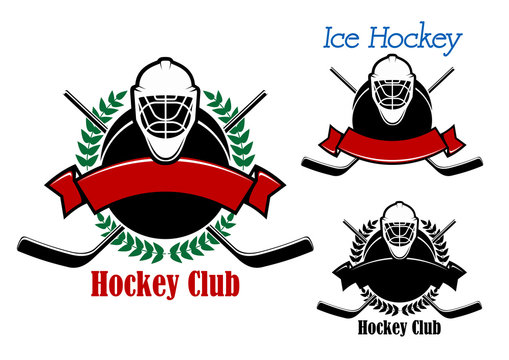 Ice hockey club emblems with sport items
