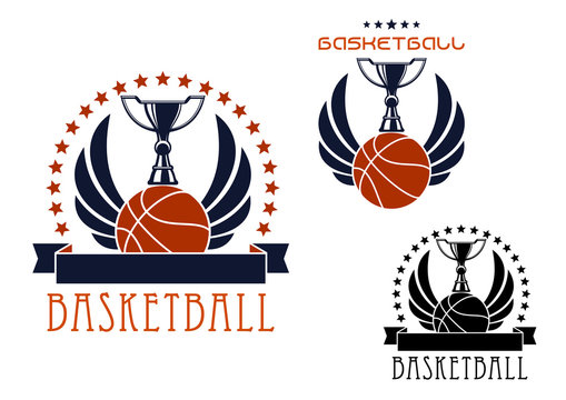 Basketball sporting emblems with game items