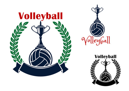 Volleyball balls and trophy cups symbols