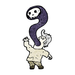 cartoon man exorcising demon