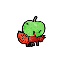 ant carrying apple cartoon