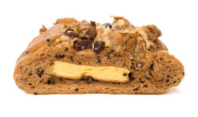 healthy and yummy bread with walnut raisin and melon seed on white with clipping path