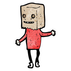 cartoon ugly man with bag on head