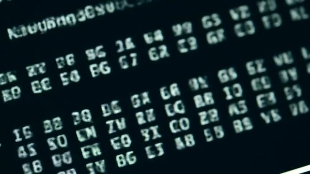Hacking Concept. Running Algorithm Digits on Computer Screen