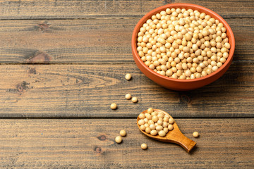 soybean on the wooden board, tilt shift lens