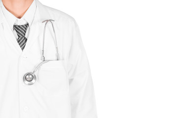 Doctor with a stethoscope in pocket isolated on white background