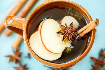 apple tea with spices in a cup
