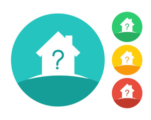 Real estate house logo concept with question mark as search symbol. Eps10 vector and color set.