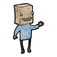 cartoon man with paper bag on head