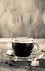 cup of coffee on wood