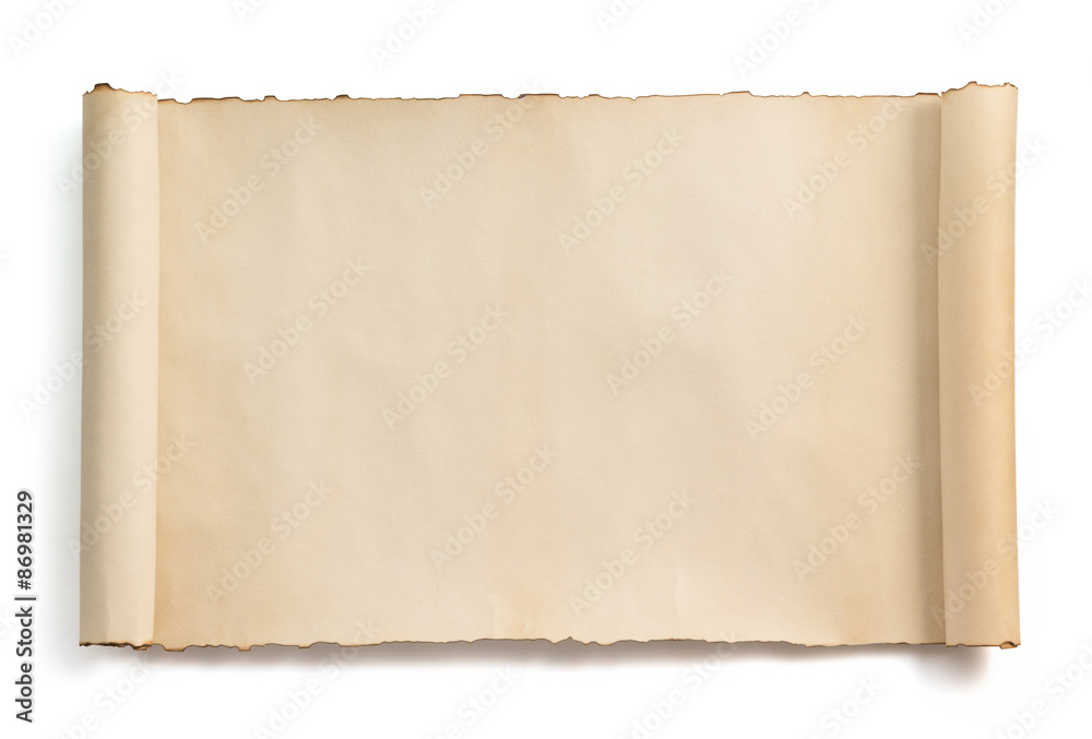 Wall mural parchment scroll isolated on white