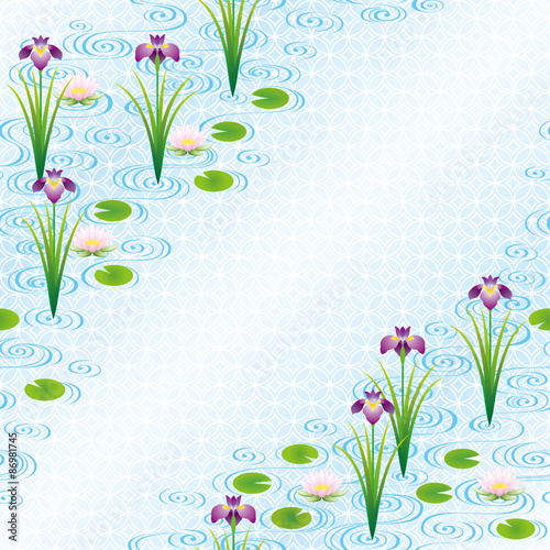 アヤメと睡蓮の和風イラスト Fotolia Com の ストック画像と