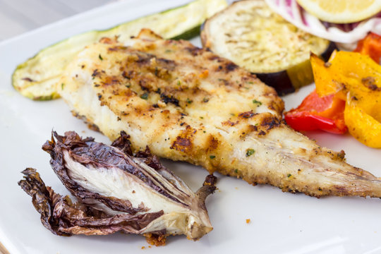 Grilled turbot with grilled vegetables