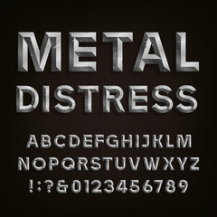 Metal Beveled Distressed Font. Vector Alphabet.
Metal effect beveled and distressed letters, numbers and punctuation marks. - obrazy, fototapety, plakaty