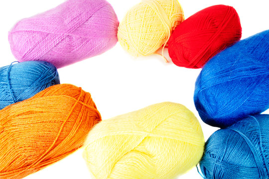 Colored skeins of wool in the form of a round