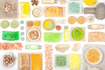 spa and massage elements on white background 