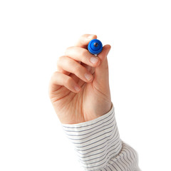 Human hand with blue marker