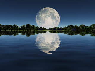 Fototapeta premium Wschód księżyca nad jeziorem
