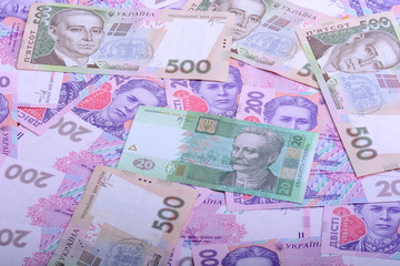 Fototapeta na wymiar european money, ukrainian hryvnia close up