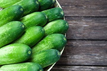 Fresh cucumber in basket