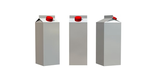 milk packages with red cap isolated on white background 