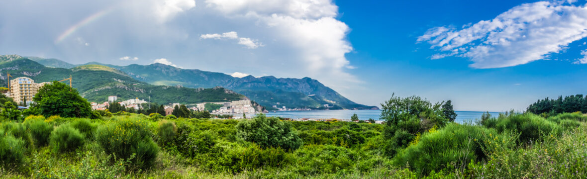 Panorama landscape view on mountain and sea in Montenegro