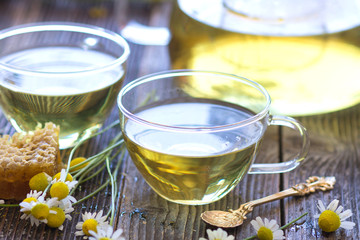 Chamomile tea with chamomile flowers