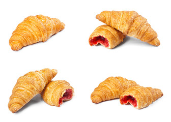 Collection of croissants isolated on white background.