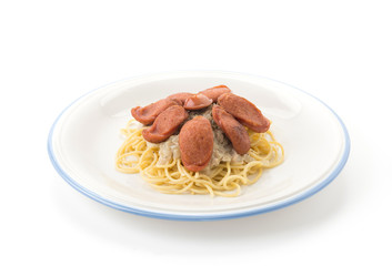 spaghetti cream sauce with sausage