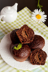 Homemade delicious chocolate muffins close-up