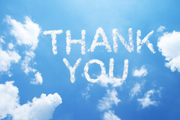 "thank you" a cloud word on sky