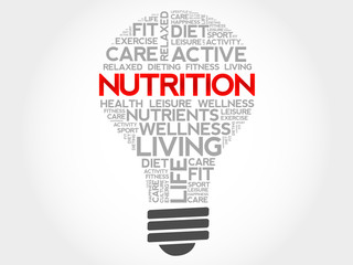 Nutrition bulb word cloud, health concept