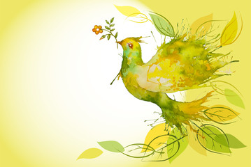 Flying Green Dove  - horizontal background