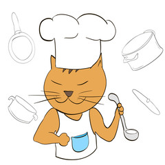 Cat chef with ladle in his paws and cap