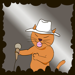 Cat sings a song into the microphone