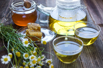 Chamomile tea with chamomile flowers