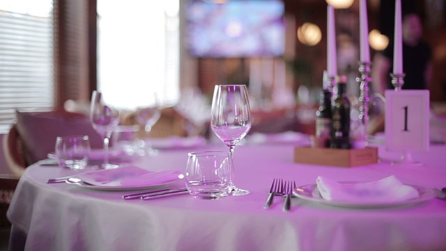 Wine glasses on a table in a restaurant