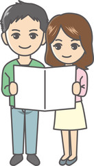 書類を見るカップル　夫婦