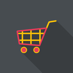 Shopping cart icon. Flat design with long shadow.